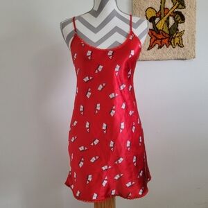Any Any | 90s Vintage Red Satin Underwear & Boxers Print Slip Dress